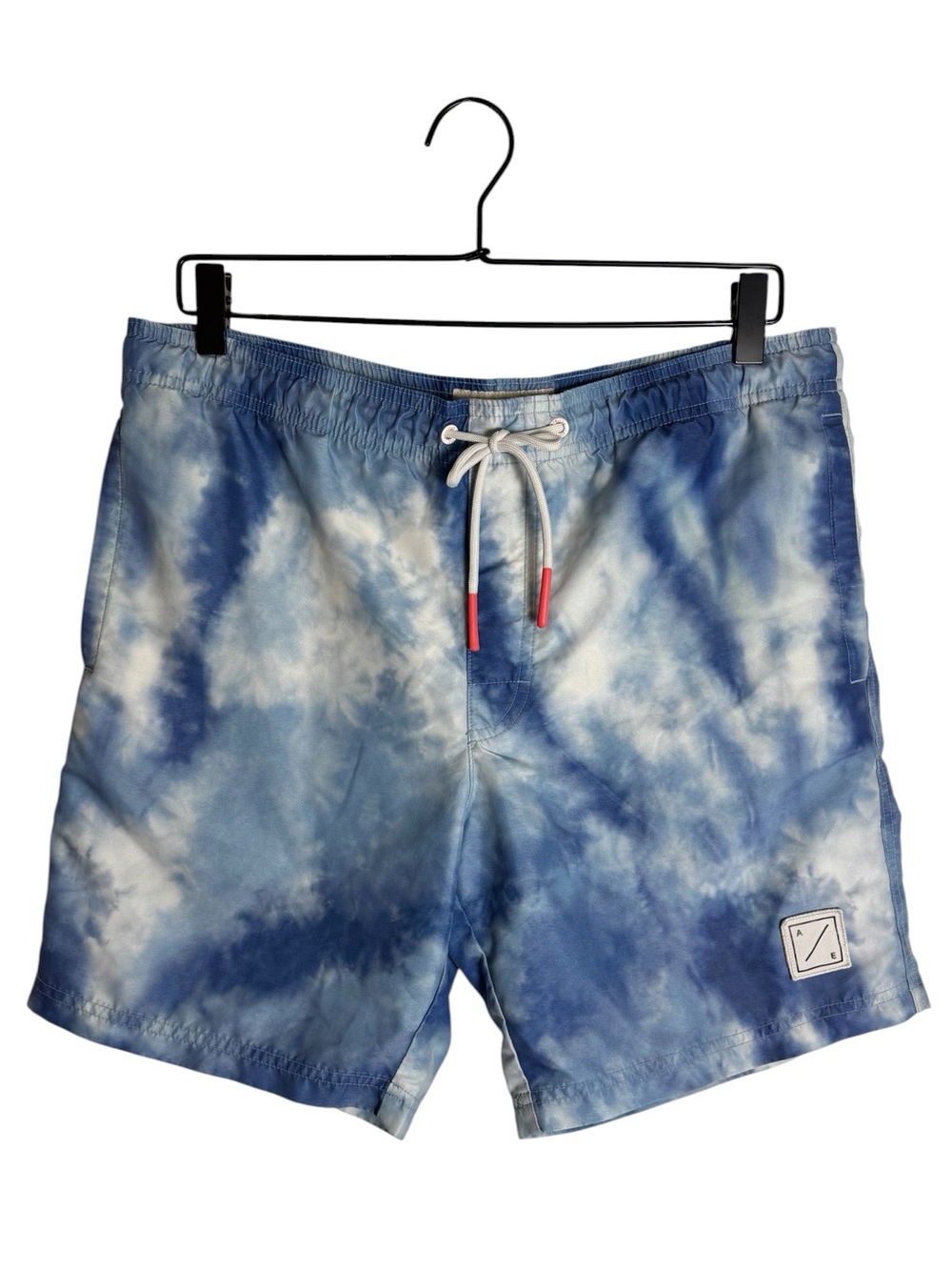 American Eagle Blue White Tie Dye Swim Trunks Mesh Lined Board Shorts